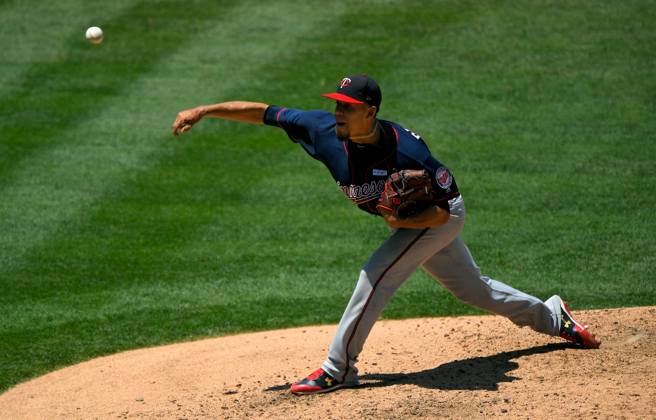 Twins starter Jose Berrios delivered a pitch during the fourth inning Sunday against the Angels in Anaheim, Calif.