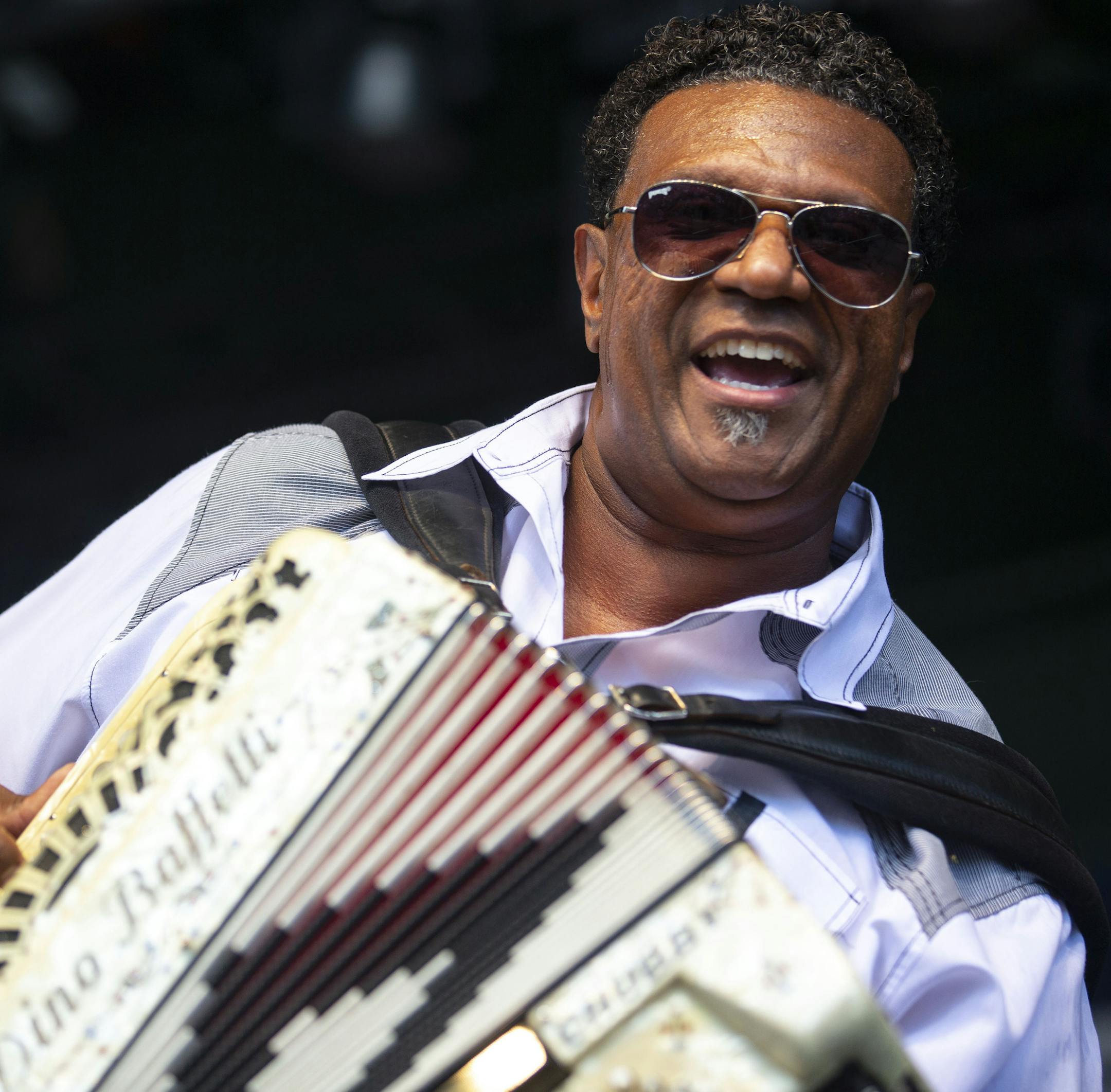 Chubby Carrier performed with his group, the Bayou Swamp Band, at Leinie Bandshell at the Minnesota State Fair on Friday August 23, 2019. Dozens of fans got up to dance with friends and strangers alike.]
ALEX KORMANN &#x2022; alex.kormann@startribune.com Free concerts are spread throughout the state fair each day with everything from local bands to international groups to international super stars. People are encouraged to get up, dance and let loose as they sample music from every genre and gen