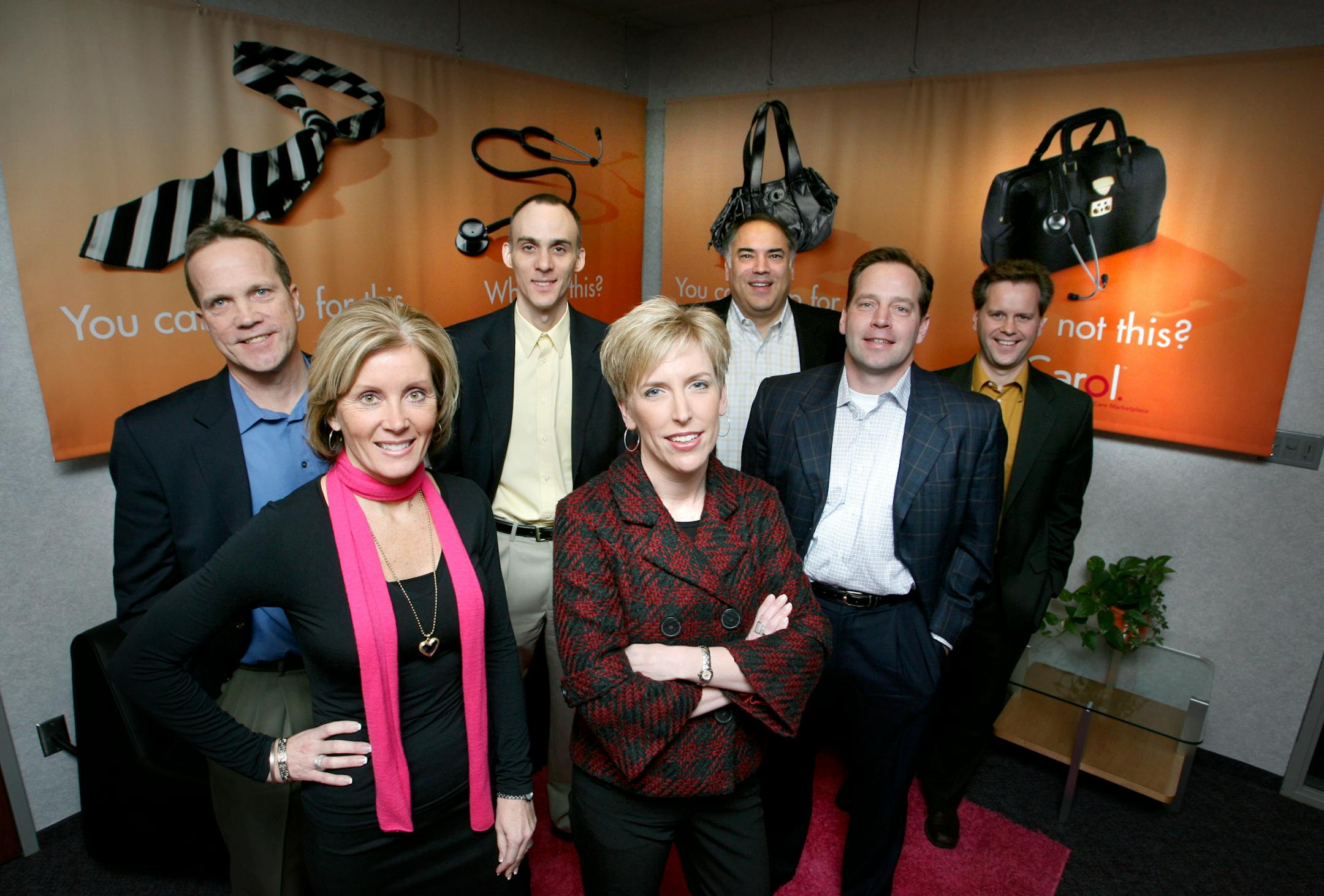 Carol.com's management team from left, Tom Okonek, Robin Borg, Matthew Wiandt, Marsha Miller, Tomas Valdivia, CEO Tony Miller and Glen Eiden have created a website that launches next week, and will allow people to "buy" ala carte the medical services they want done.