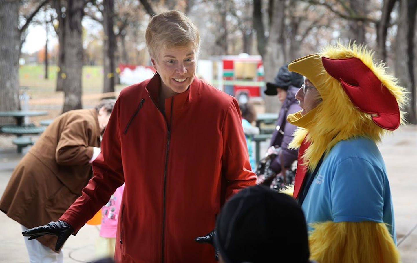 Minneapolis Park superintendent Jayne Miller mingled with park employees during a Halloween event at Minnehaha Park.