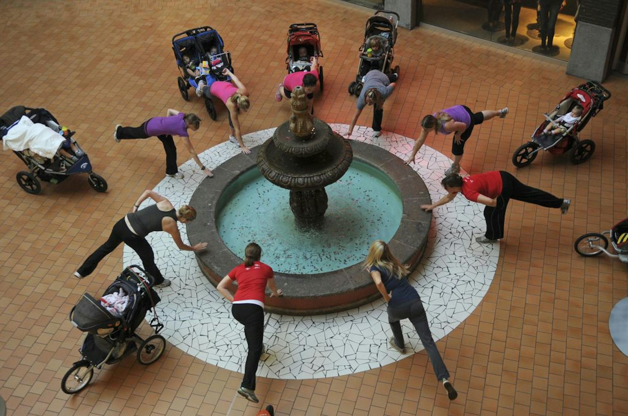 A group of women gathered recently at the Mall of America for their Stroller Strides workout, which involves vigorous interval training at several body-toning stations.