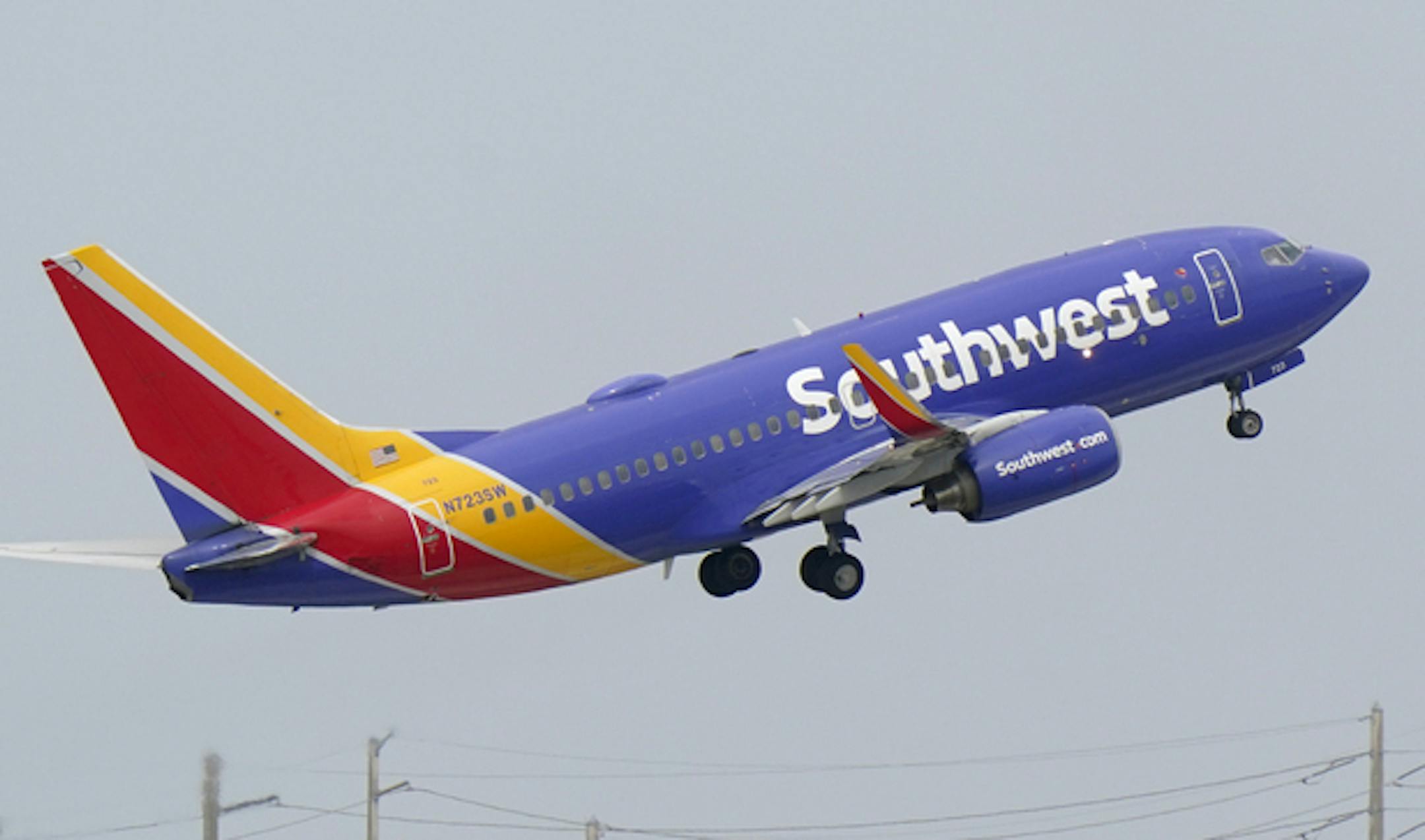A Southwest Airlines Boeing 737-7H4 takes off, Tuesday, Oct. 20, 2020, from Fort Lauderdale-Hollywood International Airport in Fort Lauderdale, Fla. Airlines are continuing to pile up billions of dollars in losses as the pandemic causes a massive drop in air travel. Southwest Airlines on Thursday, Oct. 22, lost $1.16 billion in the normally strong third quarter, which includes most of the summer vacation season.(AP Photo/Wilfredo Lee)