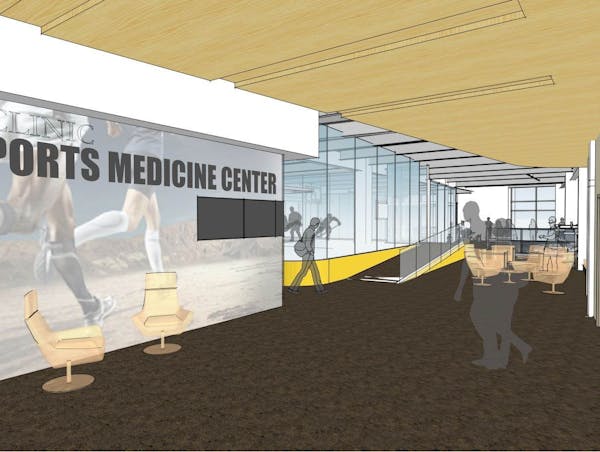 Renderings of a Mayo Clinic expansion of its sports medicine center. The facility is expected to open in the Dan Abraham Healthy Living Center by May 