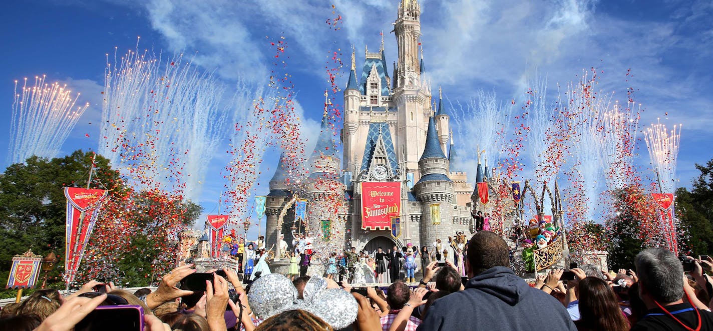 Fireworks and confetti fly over Cinderella Castle during the grand opening ceremony for the New Fantasyland at Walt Disney World's Magic Kingdom, Thursday, Dec. 6, 2012, in Lake Buena Vista, Fla. Walt Disney World just purchased about 235 acres. What the theme park plans to do with it is a mystery. (Joe Burbank/Orlando Sentinel/TNS) ORG XMIT: 1525799