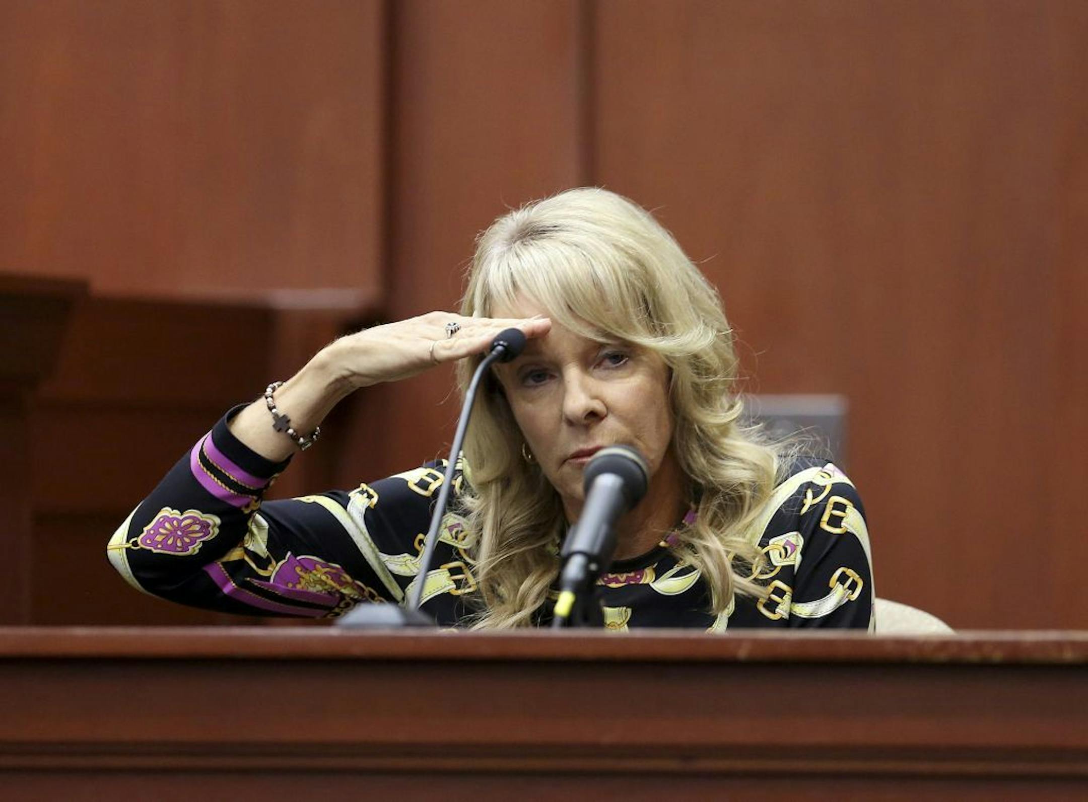 Witness Jane Surdyka gives her testimony during George Zimmerman's trial in Seminole circuit court in Sanford, Fla. Wednesday, June 26, 2013. Zimmerman has been charged with second-degree murder for the 2012 shooting death of Trayvon Martin.