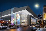 The proposed Target Center renovation would include opening the building up to outside streets. This view is from N. 6th Street and 1st Avenue. N. Ren