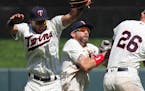 Twins outfielders Eddie Rosario, Jake Cave and Max Kepler