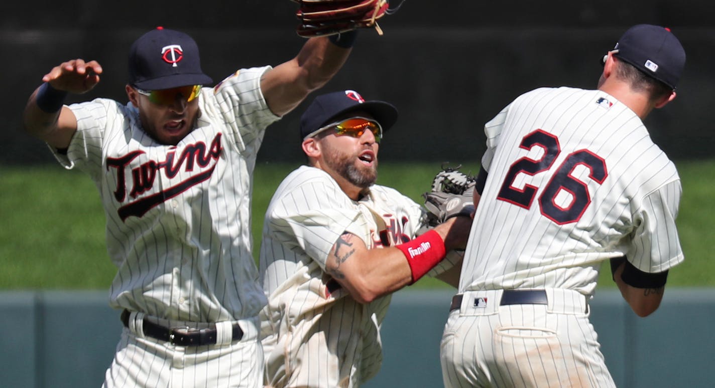 Twins outfielders Eddie Rosario, Jake Cave and Max Kepler