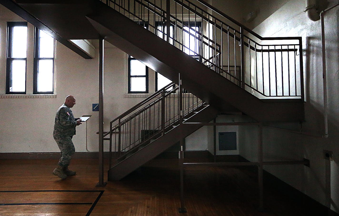 Sunlight streamed through windows in the gymnasium/drill area at the Northfield Armory. At left is Col. Larry J. Herke. ] JIM GEHRZ &#xef; james.gehrz@startribune.com /Northfield, MN / March 16, 2016 /9:30 AM - BACKGROUND INFORMATION: More than 90 percent of Minnesota's National Guard soldiers train in deficient armories, half of which were built more than 50 years ago. Fifty-five percent of the 64 armories in the state are in poor condition and three are actually failing. In small towns across