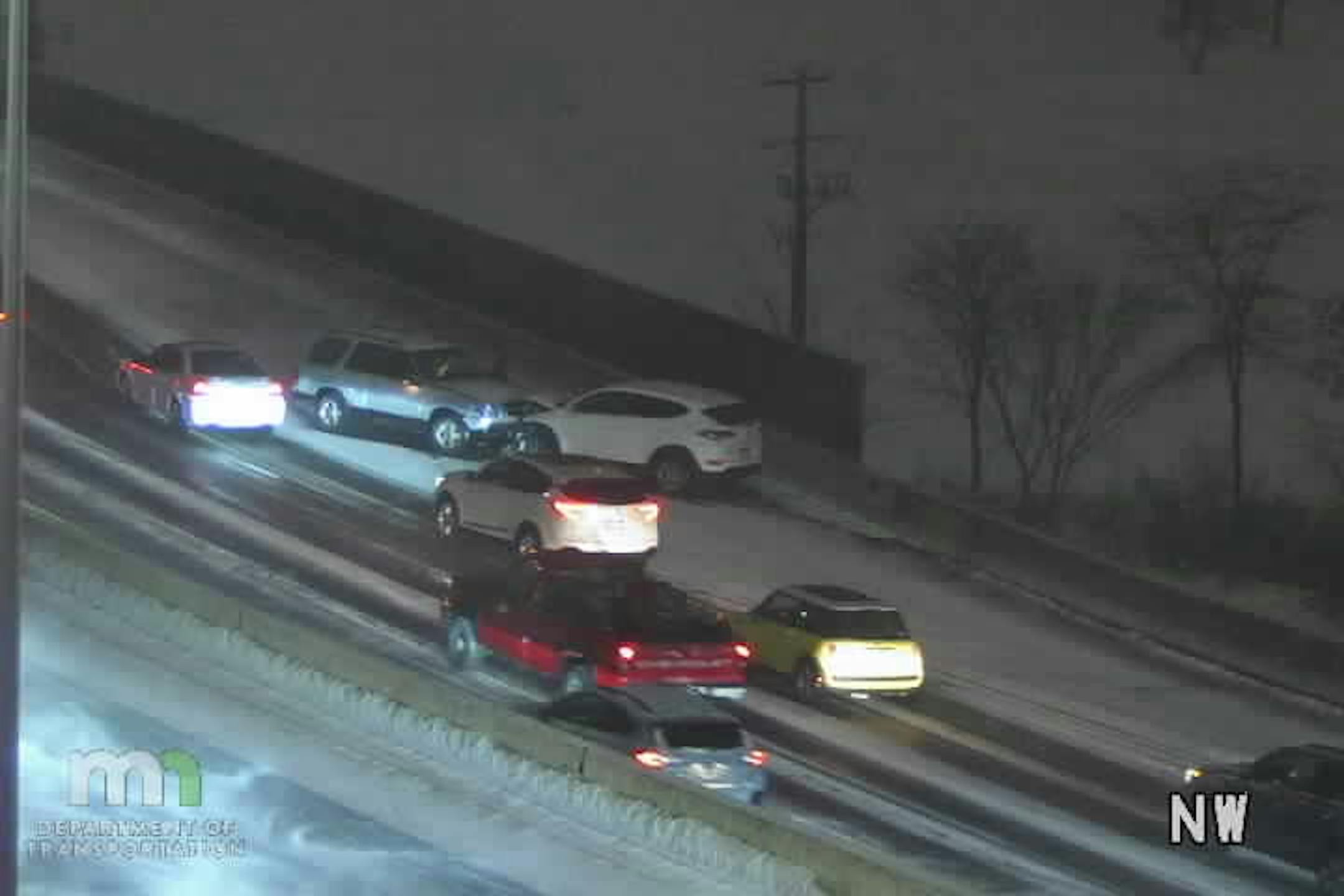 Slick roads contributed to a spinout on eastbound I-394 near Dunwoody Boulevard in Minneapolis Monday morning.