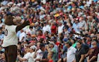 T.C. leads the fans in cheers during a 6-1 win against the New York Yankees at Target Field in Minneapolis on Wednesday, July 19, 2017. The Twins won,