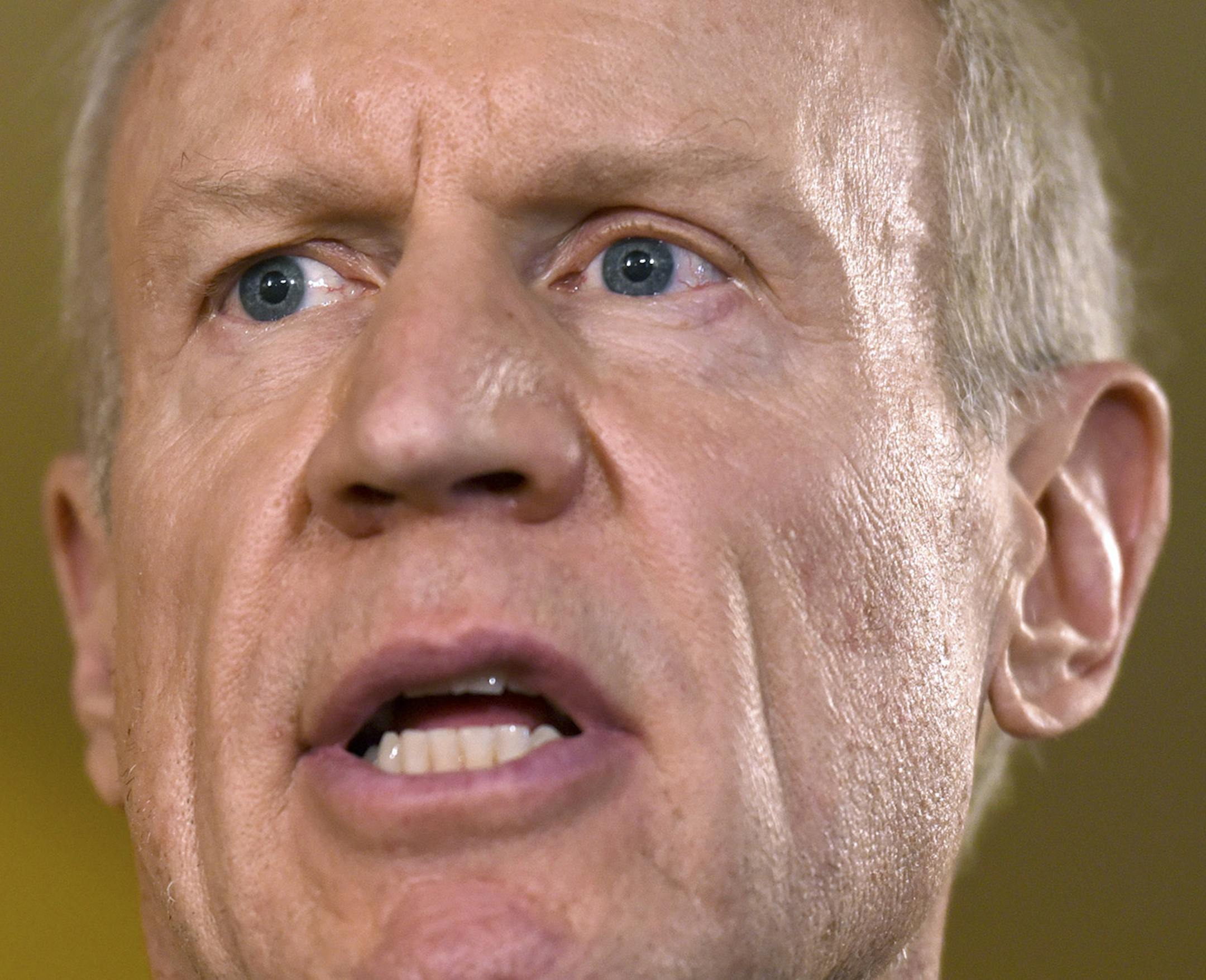 FILE - In this July 5, 2017, file photo, Illinois Gov. Bruce Rauner speaks during a news conference, in Chicago. The 2018 Illinois governor's race is on pace to be the most expensive in U.S. history, propelled by a wealthy Republican incumbent and a billionaire Democrat. J.B. Pritzker, one of the world's richest people, is among several Democrats trying to defeat multimillionaire Rauner. (AP Photo/G-Jun Yam, File)