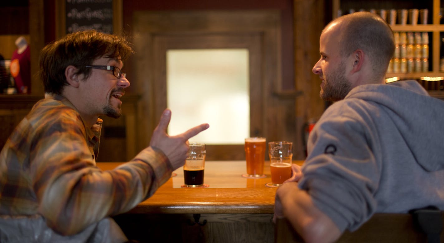 The rise of cycling as a serious means of transportation paired with the booming popularity of brew pubs means it's possible that some portion of the cycling masses will ride while intoxicated. It's not, however, illegal to bicycle drunk in Minnesota. Brian Koehn, left, and Mike Madetzke, both avid cyclists rode their bikes when they met for beers at Indeed Brewing Co.'s taproom in Northeast Minneapolis Thursday night, June 6, 2013. ] JEFF WHEELER &#x2022; jeff.wheeler@startribune.com