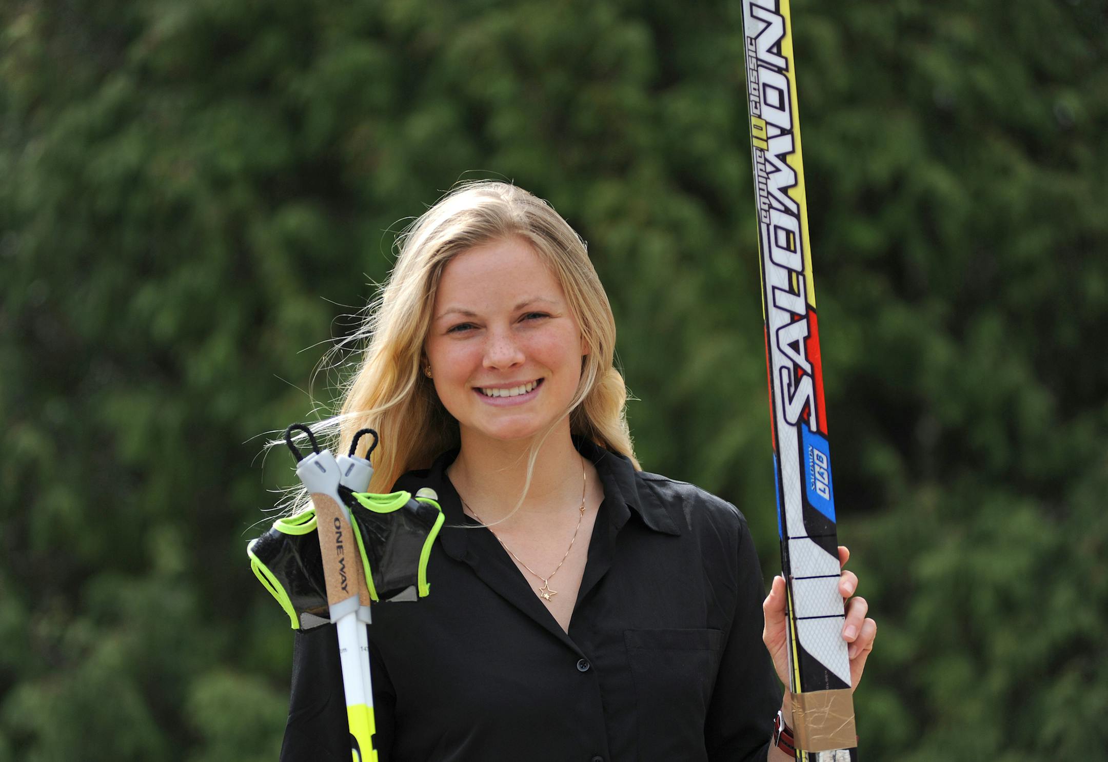 Stillwater U.S. cross country ski champion Jessie Diggins talks about her 39-race, 10-country -5-month championship season. She delayed entering college to compete in international competitions. She has been successful, she and her partner Kikkan Randall won the team sprints at the Nordic World Championships. Both received gold medals from their victory. ] Richard.Sennott@startribune.com Richard Sennott/Star Tribune. , Afton Minn.Tuesday 4/30/13) ** (cq)