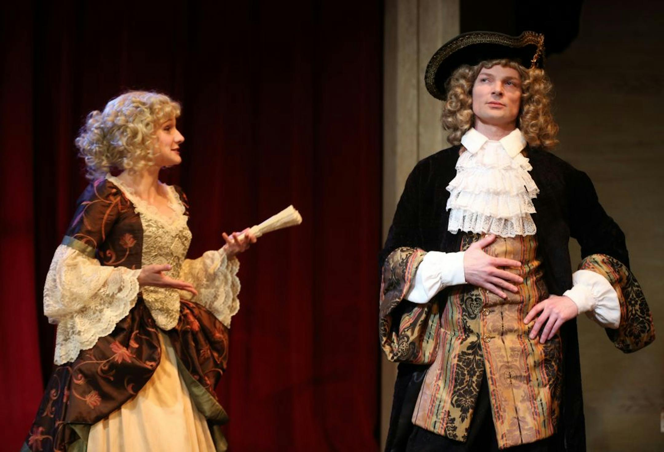 Right to left; Wade Vaughn, acting as Edward Kynaston, and Jane Froiland, acting as Margaret Hughes, rehearsed the Walking Shadow's production of "Compleat Female Stage Beauty" at the Minneapolis Theatre Garage on Monday, May 14, 2012 in Minneapolis, Minn. (RENEE JONES SCHNEIDER � reneejones@startribune.com) Wade Vaughn, Jane Froiland