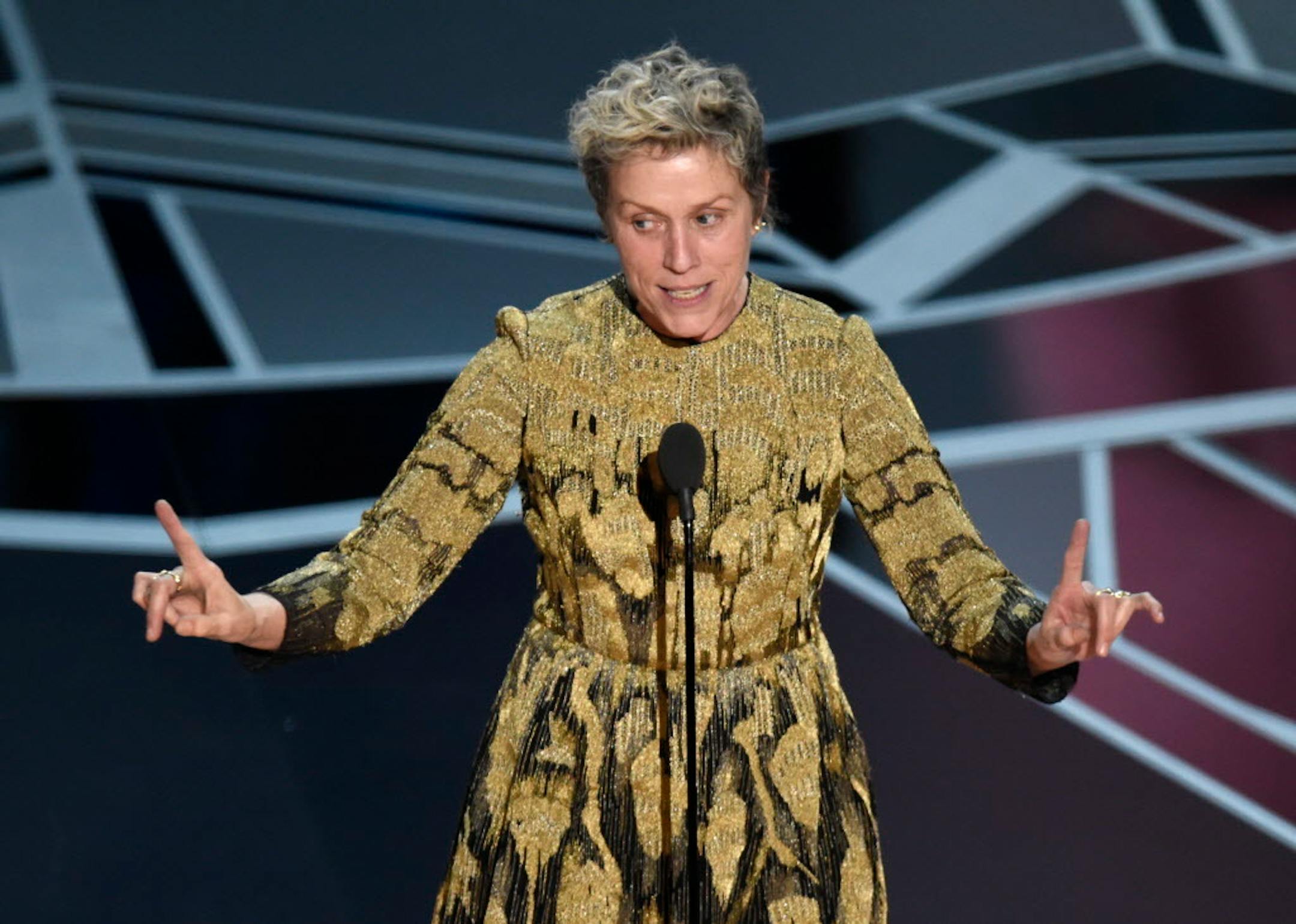 Frances McDormand accepts the award for best performance by an actress in a leading role for "Three Billboards Outside Ebbing, Missouri" at the Oscars.