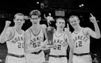 March 11, 1967 Other Edina players show determination, Happiness L to R: Jay Bennett, Bob Zender, Jeff Wright, Pete Kieley. March 10, 1967 Charles Bjo