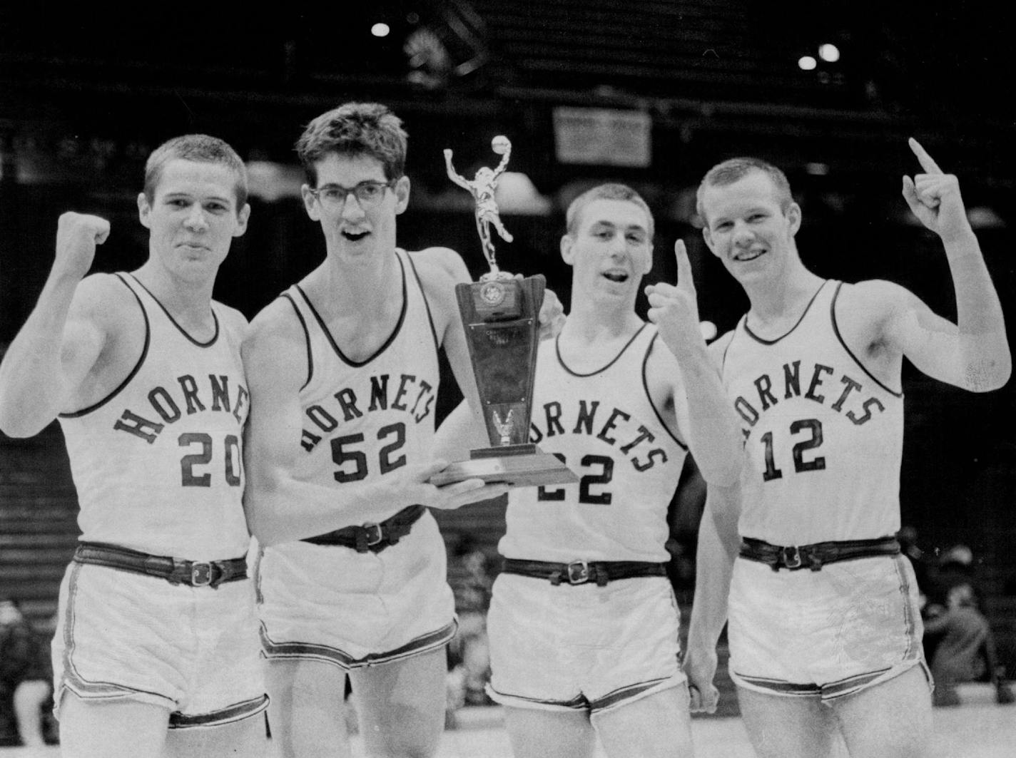 March 11, 1967 Other Edina players show determination, Happiness L to R: Jay Bennett, Bob Zender, Jeff Wright, Pete Kieley. March 10, 1967 Charles Bjorgen, Minneapolis Star Tribune