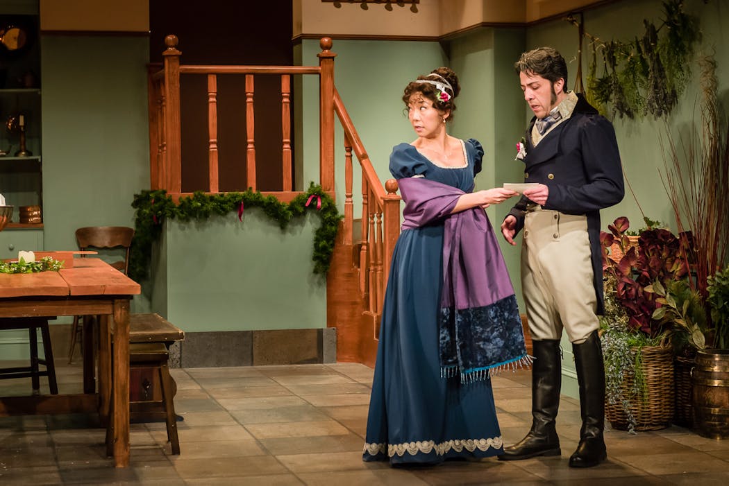 Sun Mee Chomet, as Elizabeth Bennet Darcy, and James Rodriguez, as Mr. Darcy, return for “Georgiana & Kitty: Christmas at Pemberley” at Jungle Theater.