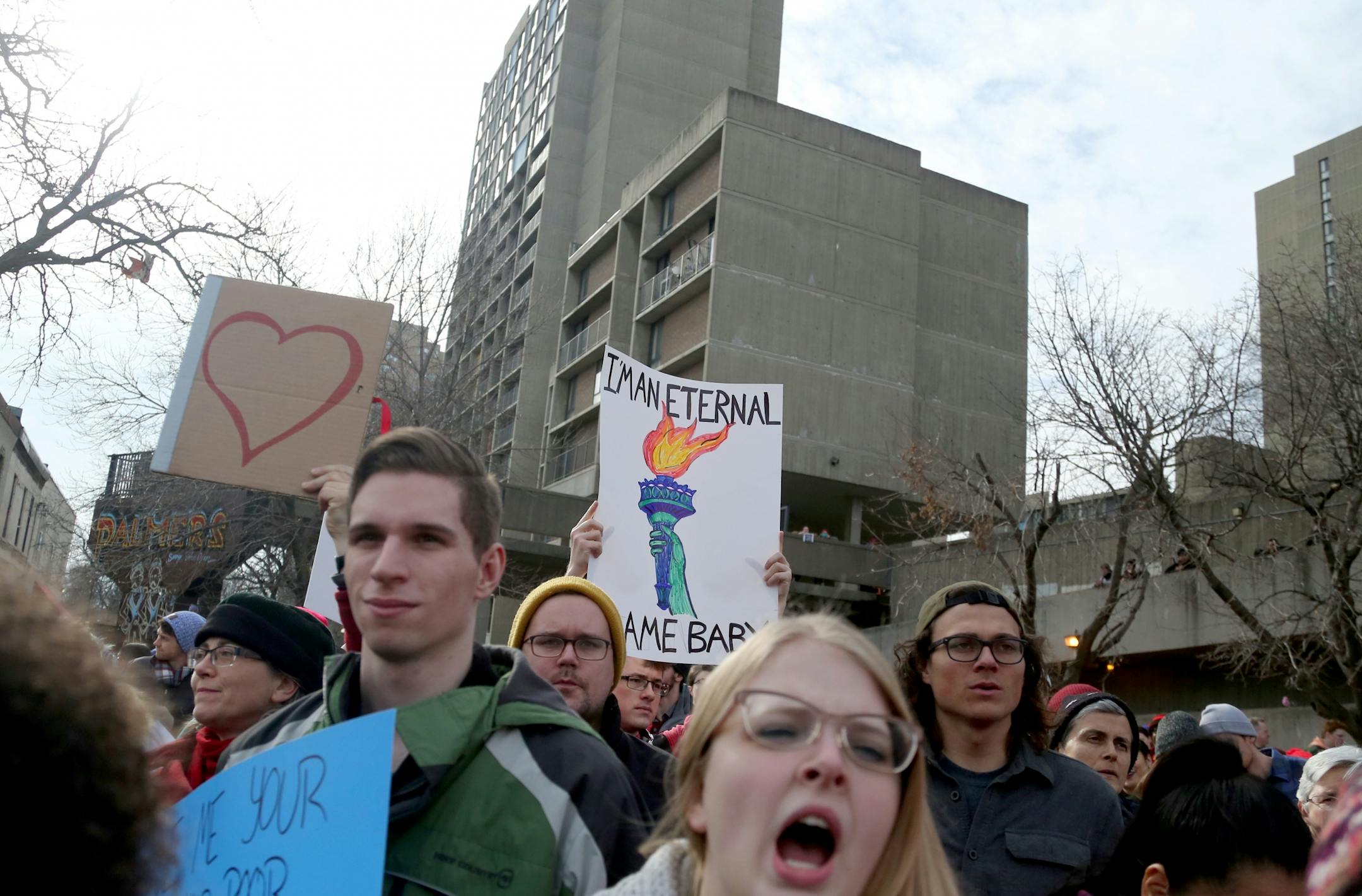 A portion of The Caravan of Love: A Walk of Love for Immigrants and Refugees crowd at its final destination in the Cedar-Riverside neighborhood.