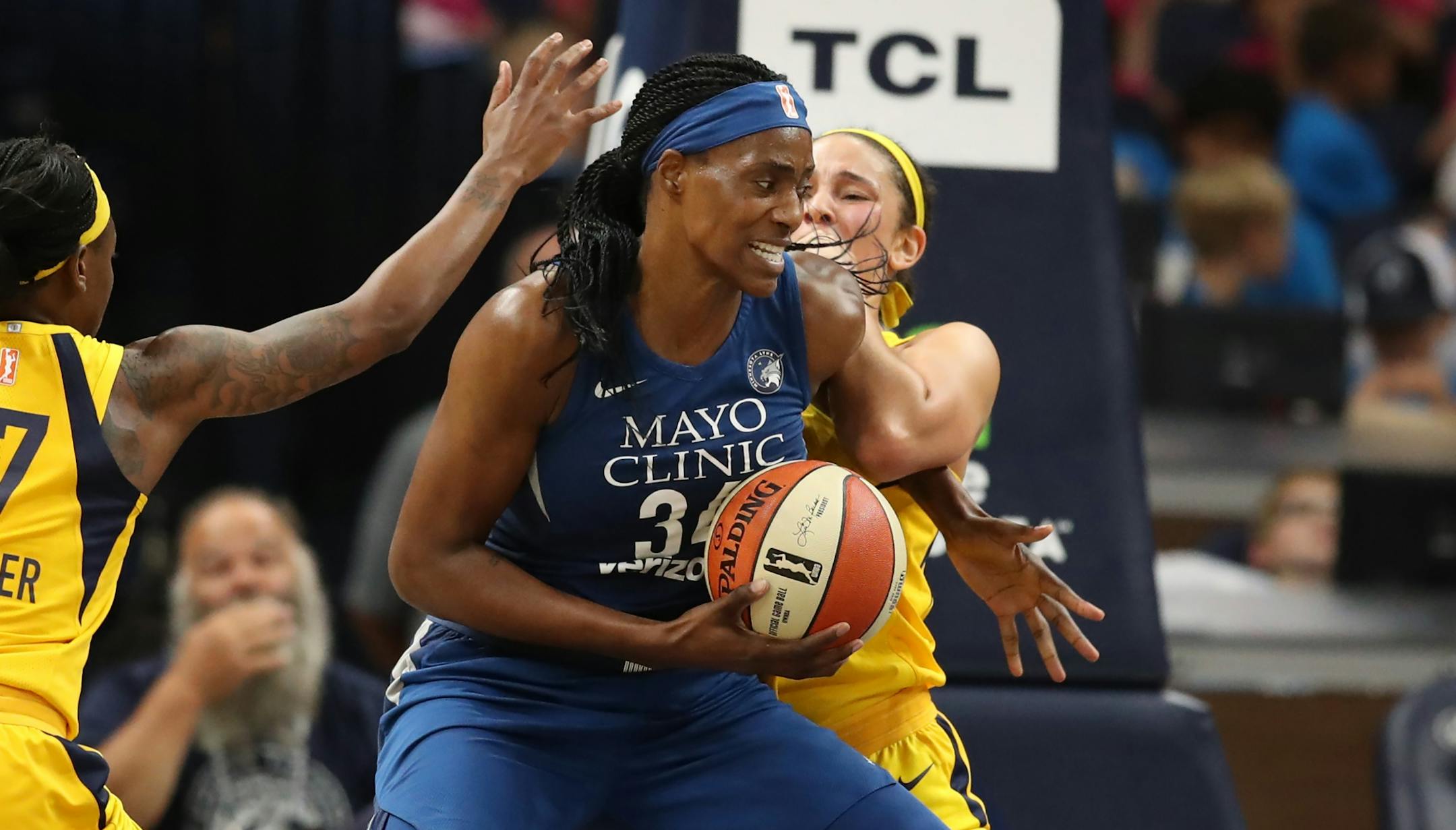 Lynx Sylvia Fowles scored over Fever Natalie Achonwa at Target Center Wednesday July 18, 2018 in Minneapolis , MN.
