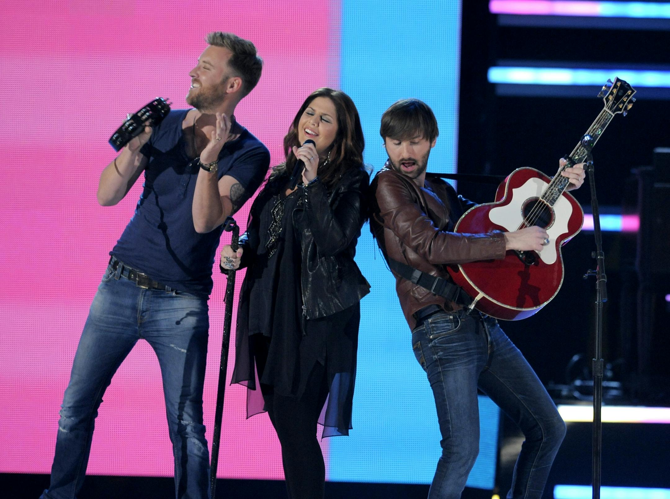 From left, Charles Kelley, Hillary Scott and Dave Haywood, of musical group Lady Antebellum, perform at the 48th Annual Academy of Country Music Awards at the MGM Grand Garden Arena in Las Vegas on Sunday, April 7, 2013.