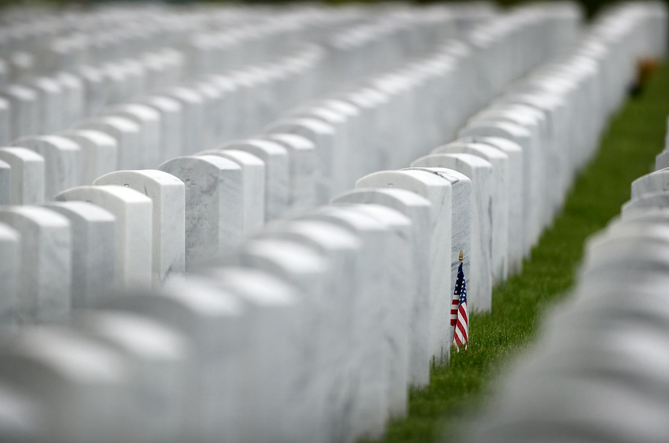 Memorial Day 2020 will be yet another strange holiday because of COVID-19 at Fort Snelling National Cemetery and beyond. Here, an American flag adorns a grave at Fort Snelling National Cemetery Wednesday, May 20, 2020, in Minneapolis, MN.] DAVID JOLES • david.joles@startribune.com Special Memorial Day column from Patrick Reusse, telling the story of Rich Nuessle**George MacDonald, Merle Starr, cq