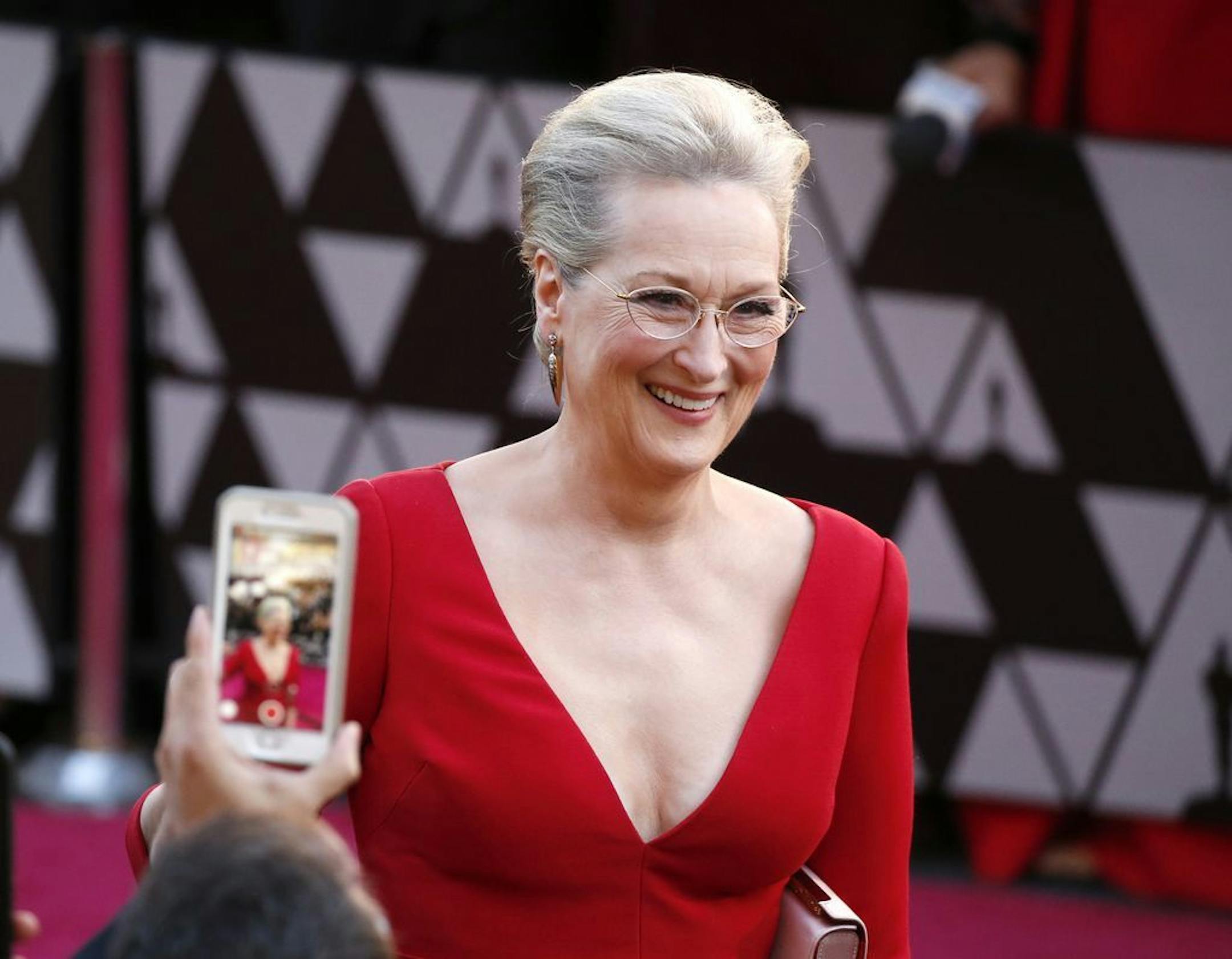 Meryl Streep arrives at the Oscars on Sunday, March 4, 2018, at the Dolby Theatre in Los Angeles.
