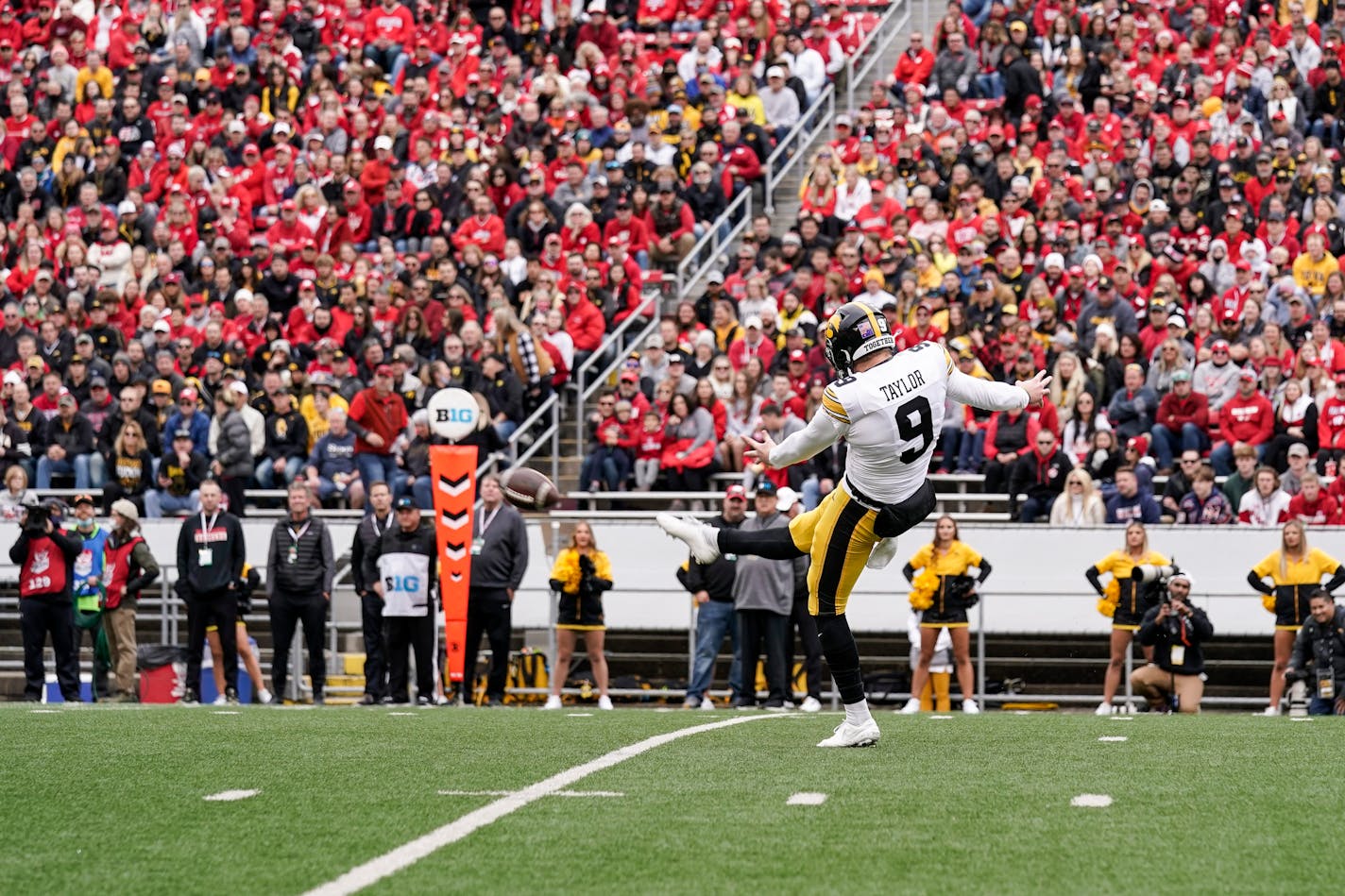 Iowa punter Tory Taylor during the first half of an NCAA college football game against Wisconsin Saturday, Oct. 30, 2021, in Madison, Wis. (AP Photo/Andy Manis)