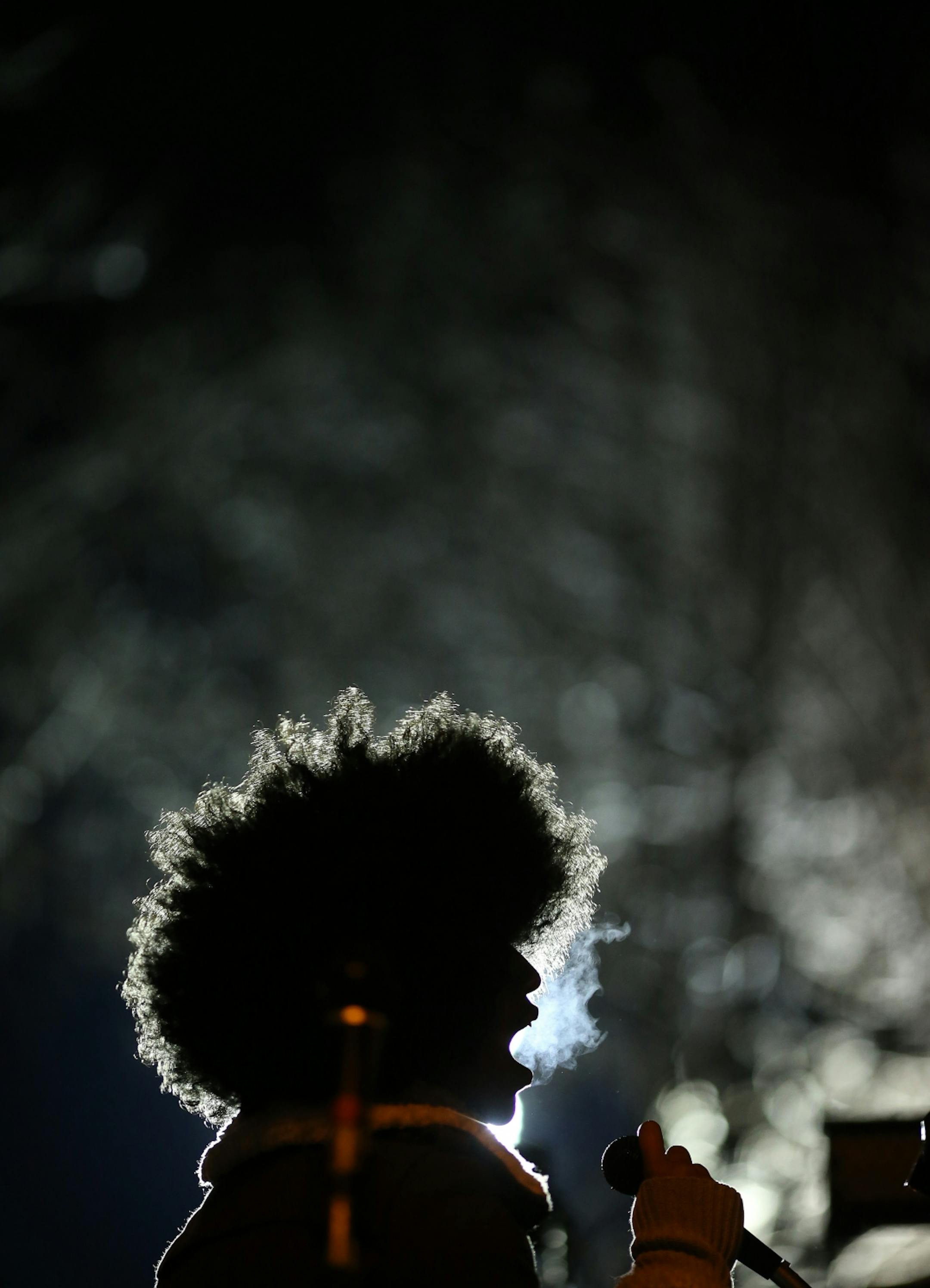 Singer Vie Boheme of Southfield, MI performed during a justice for Jamar Clark concert in front of the Fourth Precinct on Plymouth Avenue North Tuesday November 24 2015 in Minneapolis, MN.