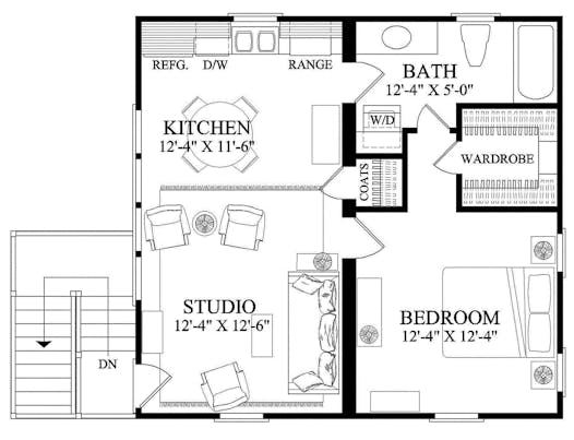 Carriage house doubles as a studio apartment in this home plan.