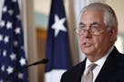 Secretary of State Rex Tillerson speaks about Mideast issues at the State Department in Washington, Friday June 9, 2017.