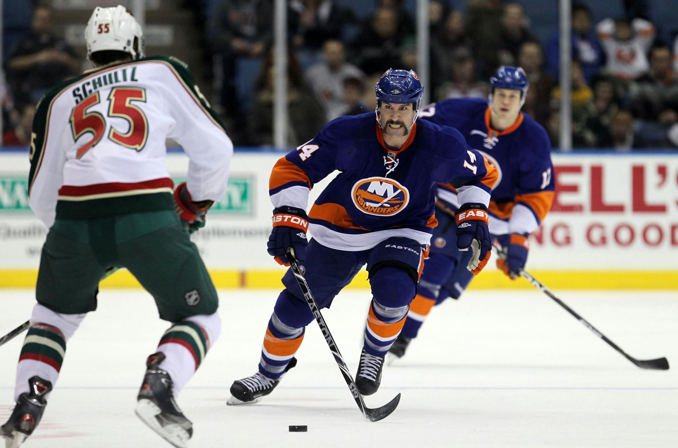 Trevor Gillies (14) of the New York Islanders skates against the Minnesota Wild at Nassau Coliseum in Uniondale, New York, on Wednesday, March 2, 2011. (Jim McIsaac/Newsday/MCT)