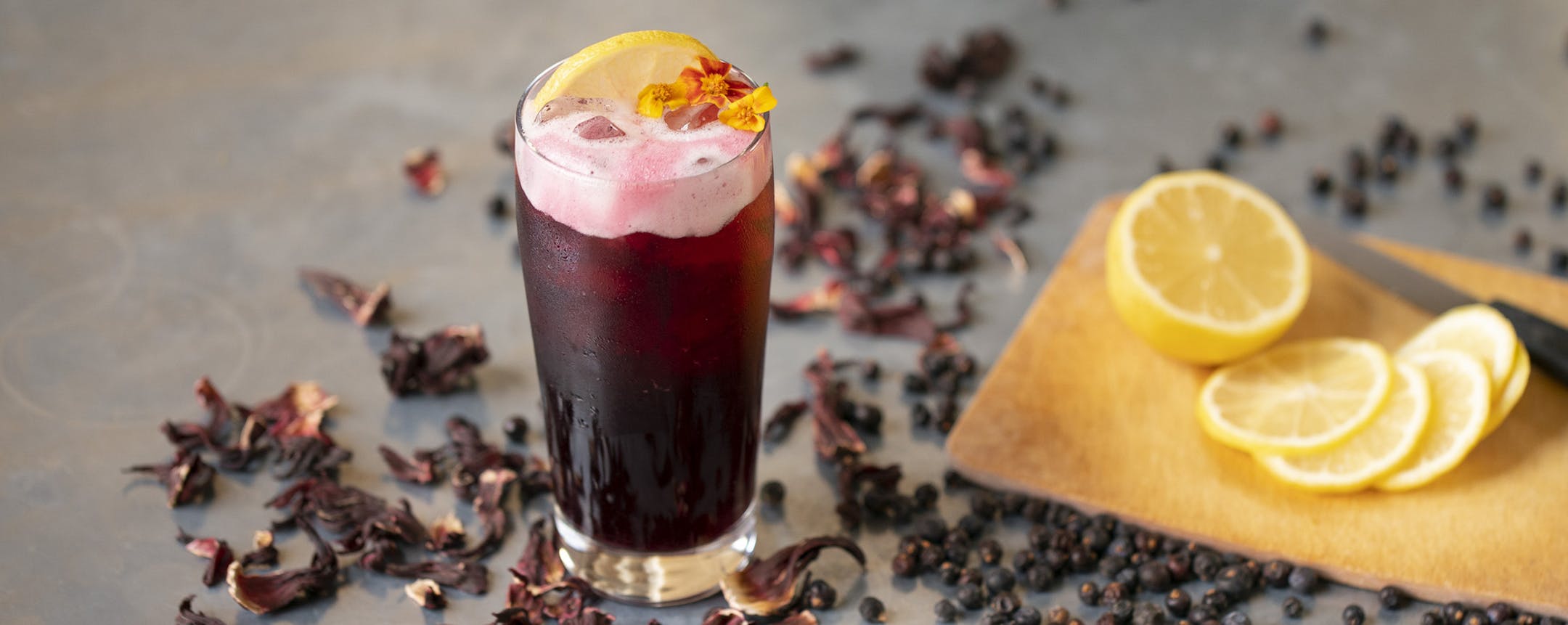 A hibiscus mocktail as made by Spoon and Stable bar manager Jessi Pollak. ] JEFF WHEELER • Jeff.Wheeler@startribune.com Among the non-alcoholic cocktail offerings at Spoon and Stable, bar manager Jessi Pollak makes a cocktail with tea she blends from dried hibiscus flowers with coriander, cardamom, honey and juniper berries. She made the drink Wednesday afternoon, October 16, 2019 at the Minneapolis restaurant.