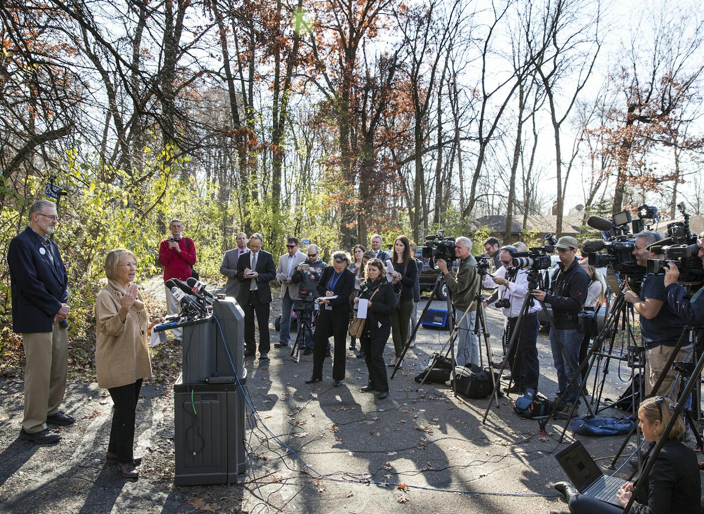 Patty and Jerry Wetterling speak to the media in St. Joseph following developments in the Jacob Wetterling case on Tuesday, November 3, 2015. ] (LEILA NAVIDI/STAR TRIBUNE) leila.navidi@startribune.com