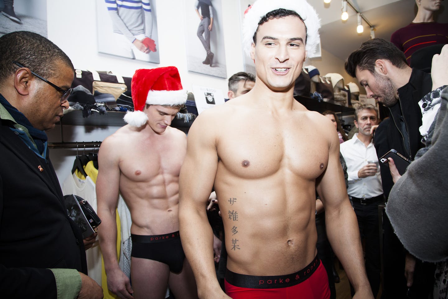 -- PHOTO MOVED IN ADVANCE AND NOT FOR USE - ONLINE OR IN PRINT - BEFORE DEC. 20, 2015. -- FILE - Models at the Parke & Ronen Underwear Launch Party at the Parke & Ronen store in New York, Nov. 18, 2015. While traditionally women bought underclothes for their male partners, now certain male consumers think nothing of spending up to $470 for unmentionables. (Deidre Schoo/The New York Times)