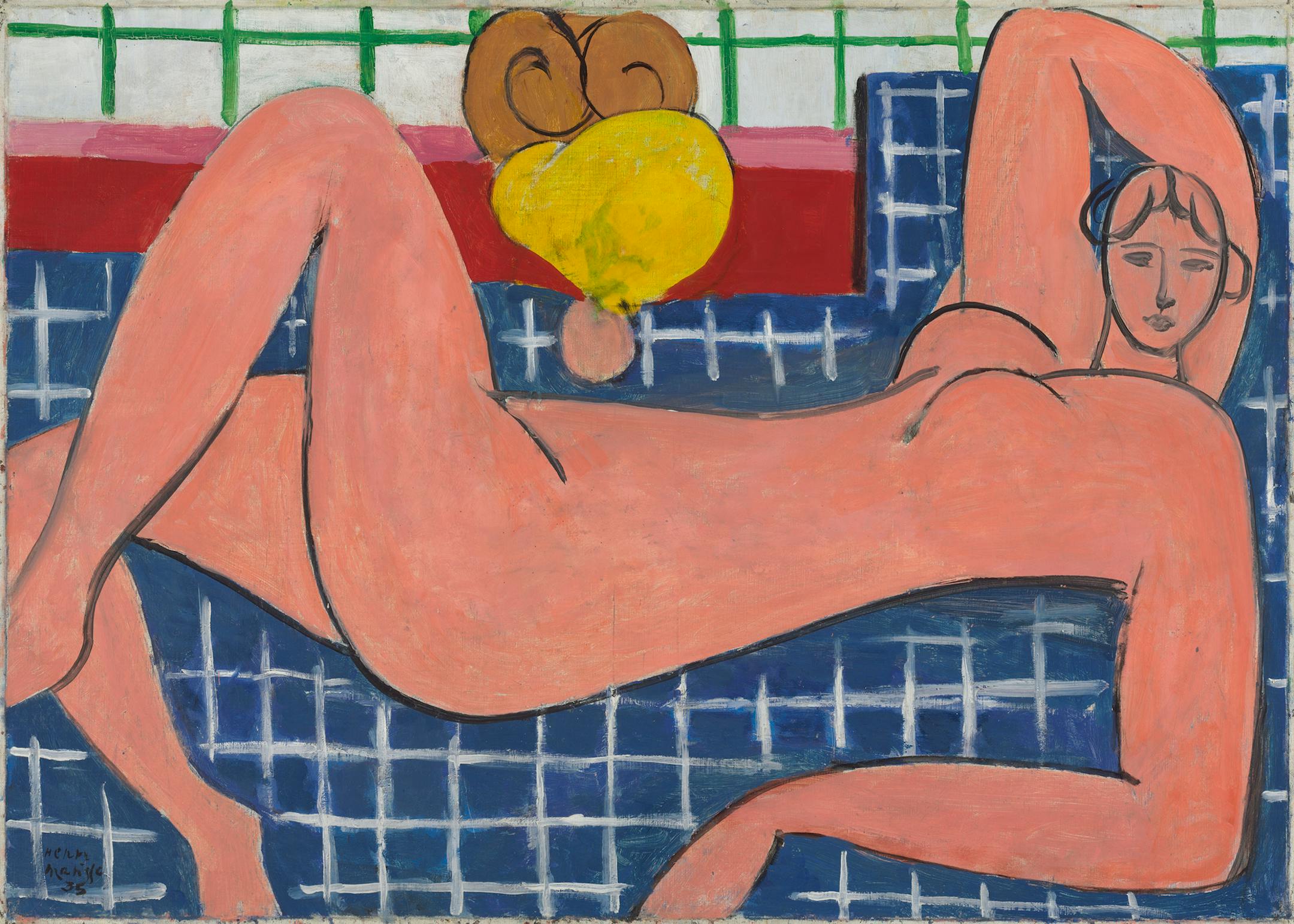 Henri Matisse (French 1869-1954); Large Reclining Nude; 1935; Oil on canvas; 26 1/8 x 36 3/4 in; 66.4 x 93.3 cm; The Baltimore Museum of Art: The Cone Collection, formed by Dr. Claribel Cone and Miss Etta Cone of Baltimore, Maryland, BMA 1950.258; ©Succession H. Matisse, Paris / Artists Rights Society (ARS), New York