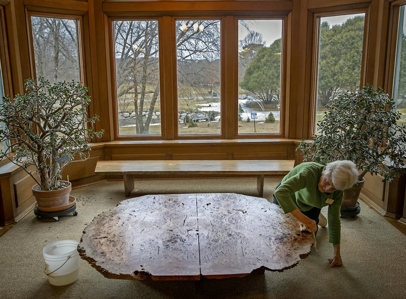 Minnesota Landscape Arboretum volunteer Mary Klacan, cq, helped clean several pieces of furniture made by the late American designer George Nakashima, at the Arboretum&#x2019;s library, Monday, March 9, 2020 in Chaska, MN. The Minnesota Landscape Arboretum's library owns one of the largest public collections of his furniture in the world. ] ELIZABETH FLORES &#x2022; liz.flores@startribune.com