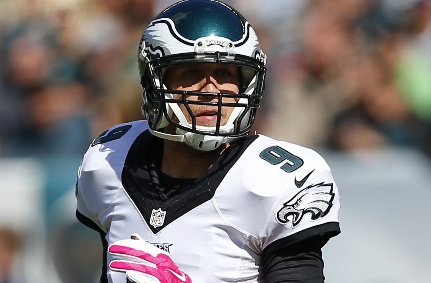 Philadelphia Eagles' Nick Foles is seen during an NFL football game against the St. Louis Rams, Sunday, Oct. 5, 2014, in Philadelphia. Philadelphia won 34-28. (AP Photo/Michael Perez)