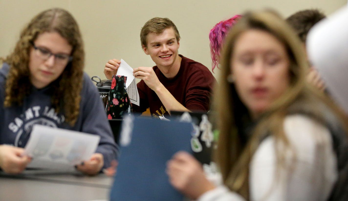 University of Minnesota student Isaiah Ogren is a Texas resident and pays out of state tuition. Ogren was seen in an intro to fiction writing class at the U of M Thursday, Oct. 11, 2018, in Minneapolis, MN.] DAVID JOLES &#xef; david.joles@startribune.com The University of Minnesota's nonresident student enrollment plummeted by 25 percent this fall following a 15-percent tuition hike for incoming freshmen. The international student freshman class also shrank. The drop comes on the heels of steady