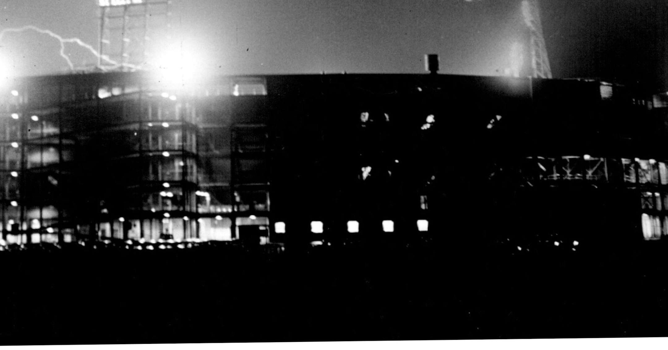 August 29, 1956 Lightning flashes over metropolitan stadium as wind, rain hit twin cities area, delaying miller's 7-to-o Loss To Omaha. September 16, 1956 Minneapolis Star Tribune
