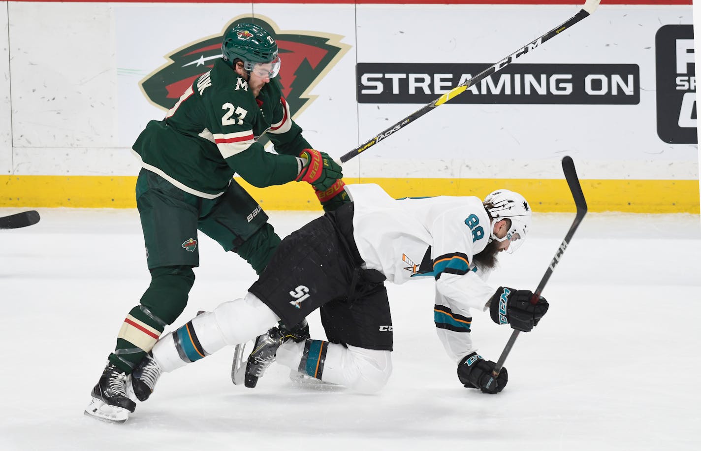 For Wild winger Alex Galchenyuk (left, leveling the Sharks' Brent Burns on Saturday) there wasn't a chance to practice with his new squad of a trade before suiting up for his second game Thursday. And by the time he did get in a session, a new coach was in charge.