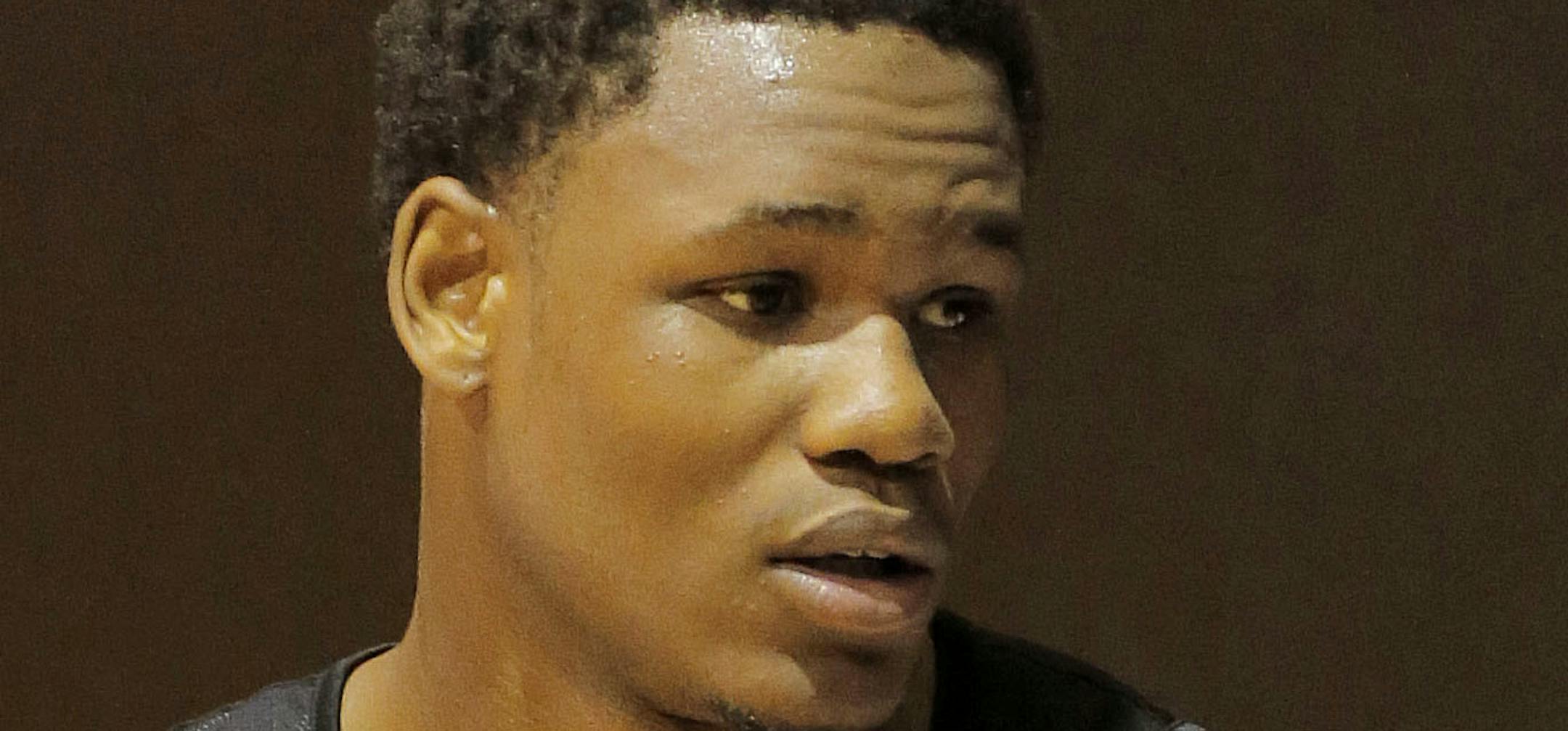 Phoenix Suns draft prospect Ben McLemore, of Kansas, prepares to speak with the media, Wednesday, June 5, 2013, in Phoenix. (AP Photo/Matt York) ORG XMIT: AZMY106