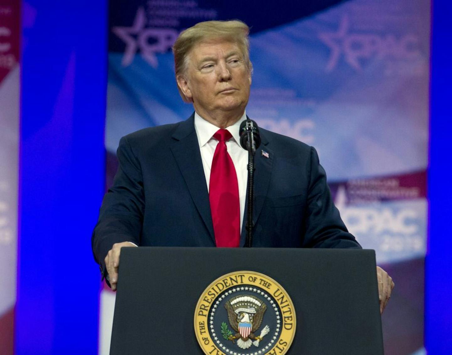 President Donald Trump spoke at the Conservative Political Action Conference, CPAC 2019, in Oxon Hill, Md., on Saturday.