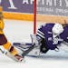 St. Thomas goaltender Alexa Dobchuk saved a shot from the Gophers’ Catie Skaja at Ridder Arena last January. The Tommies announced plans for an on-c