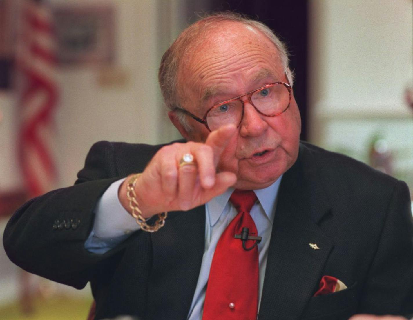 Duluth businessman Jeno Paulucci, an entrepreneur in the frozen food industry, responds to a written question during an interview in his Duluth office.