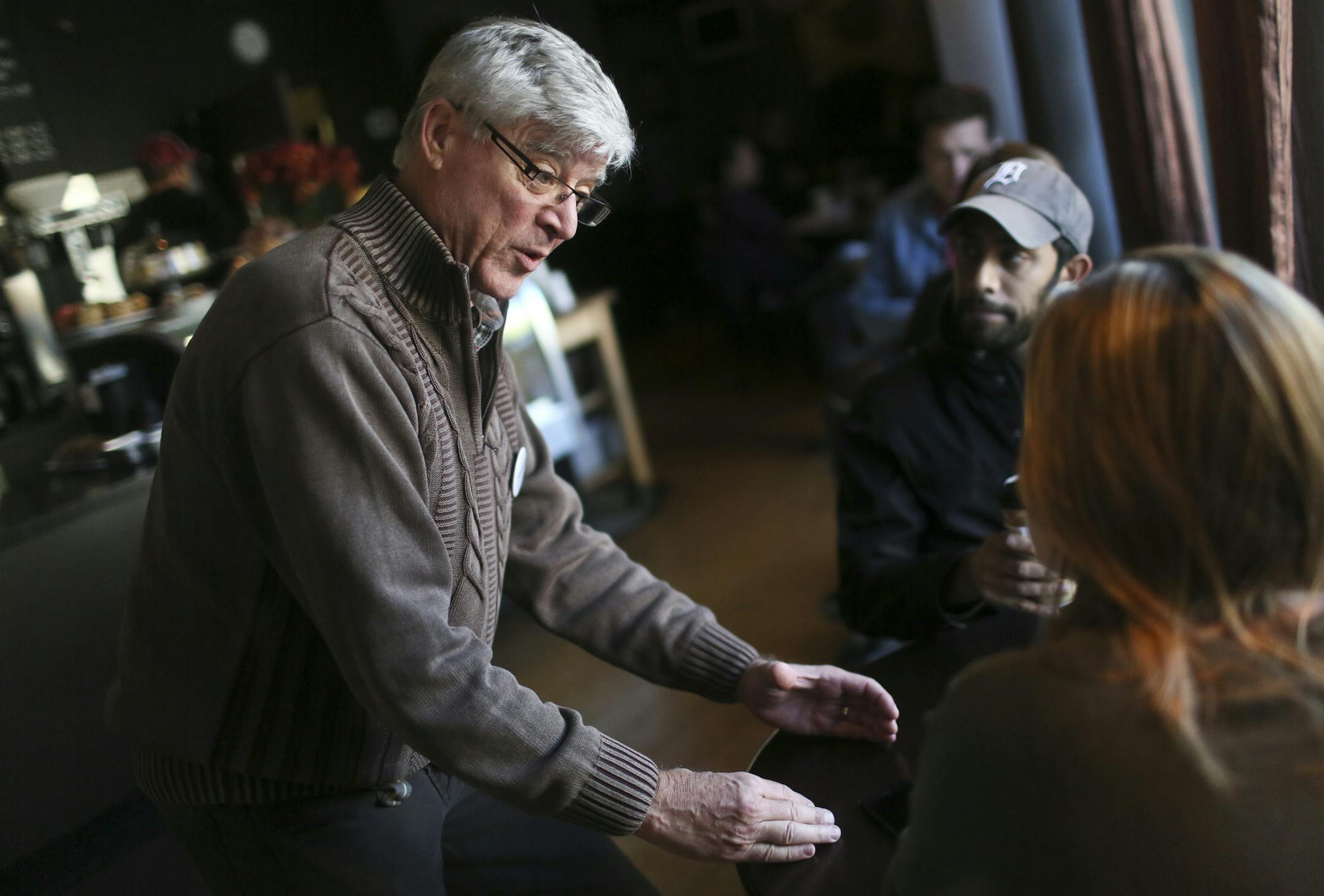 Mark Andrew: The former Hennepin County commissioner went from table to table at Cuppa Java on Saturday in the Bryn Mawr neighborhood.