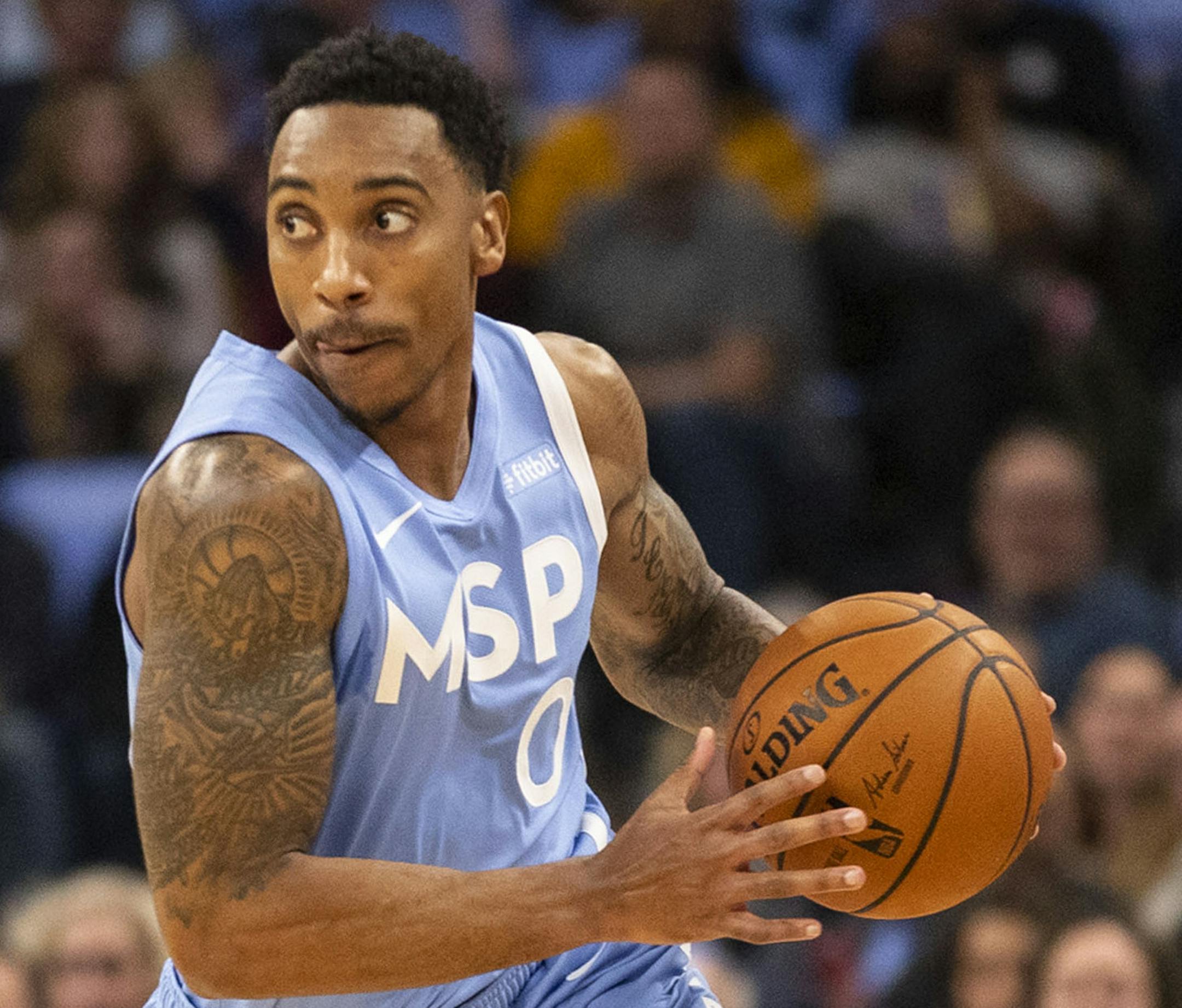Minnesota Timberwolves guard Jeff Teague (0) dribbled up the court in the first quarter on Friday.]
ALEX KORMANN • alex.kormann@startribune.com The Los Angeles Clippers played the Minnesota Timberwolves on Friday December 13. 2019 in Target Center in Minneapolis, MN/