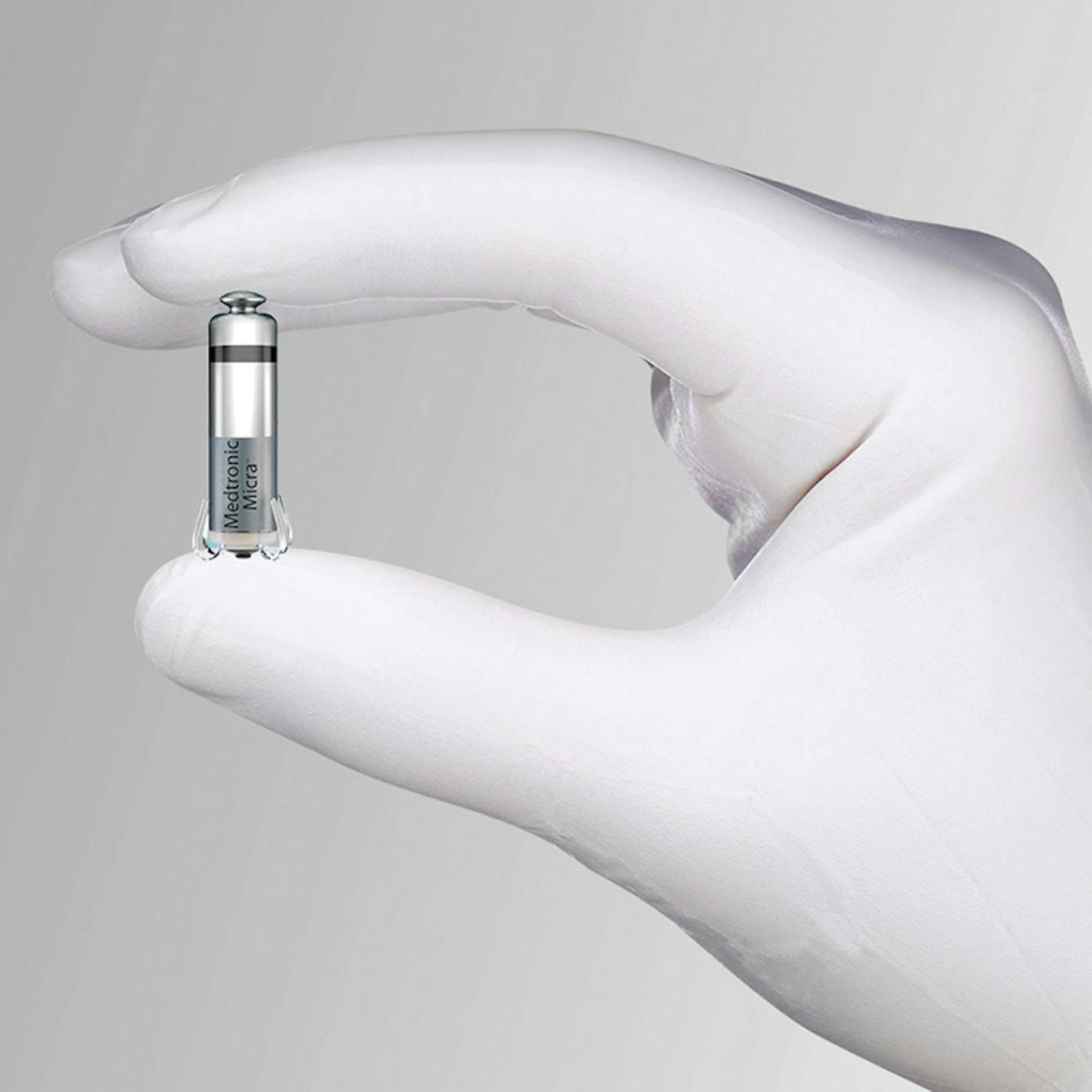 Medtronic's Micra pacemaker
The miniaturized Micra&#xf4; Transcatheter Pacing System (TPS) is the world&#xed;s smallest pacemaker,1 delivered percutaneously via a minimally invasive approach, directly into the right ventricle and does not require the use of leads. 99.2% implant success rate, 0 dislodgements, 0 systemic infections in 725-patient global trial2
48% fewer major complications than traditional pacemakers3