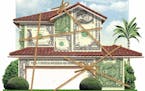 300 dpi 5 col x 10.5 in / 246x267 mm / 837x907 pixels Philip Brooker color illustration of a house wrapped in money; represents homeowner's insurance.
